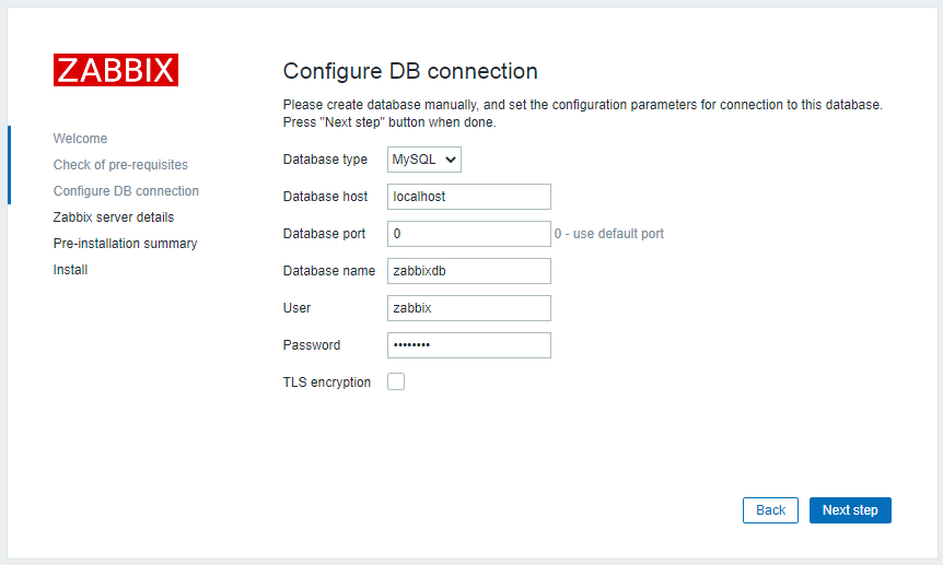 3.zabbix installer db connection ubuntu 20.04